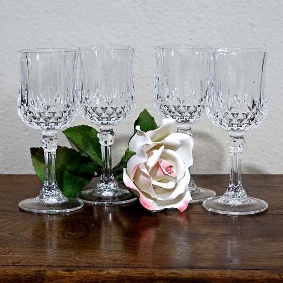 Cristal d'Arques Longchamp Cordial Glasses 4.5" cut crystal 1980s France vintage - Picture 2 of 6